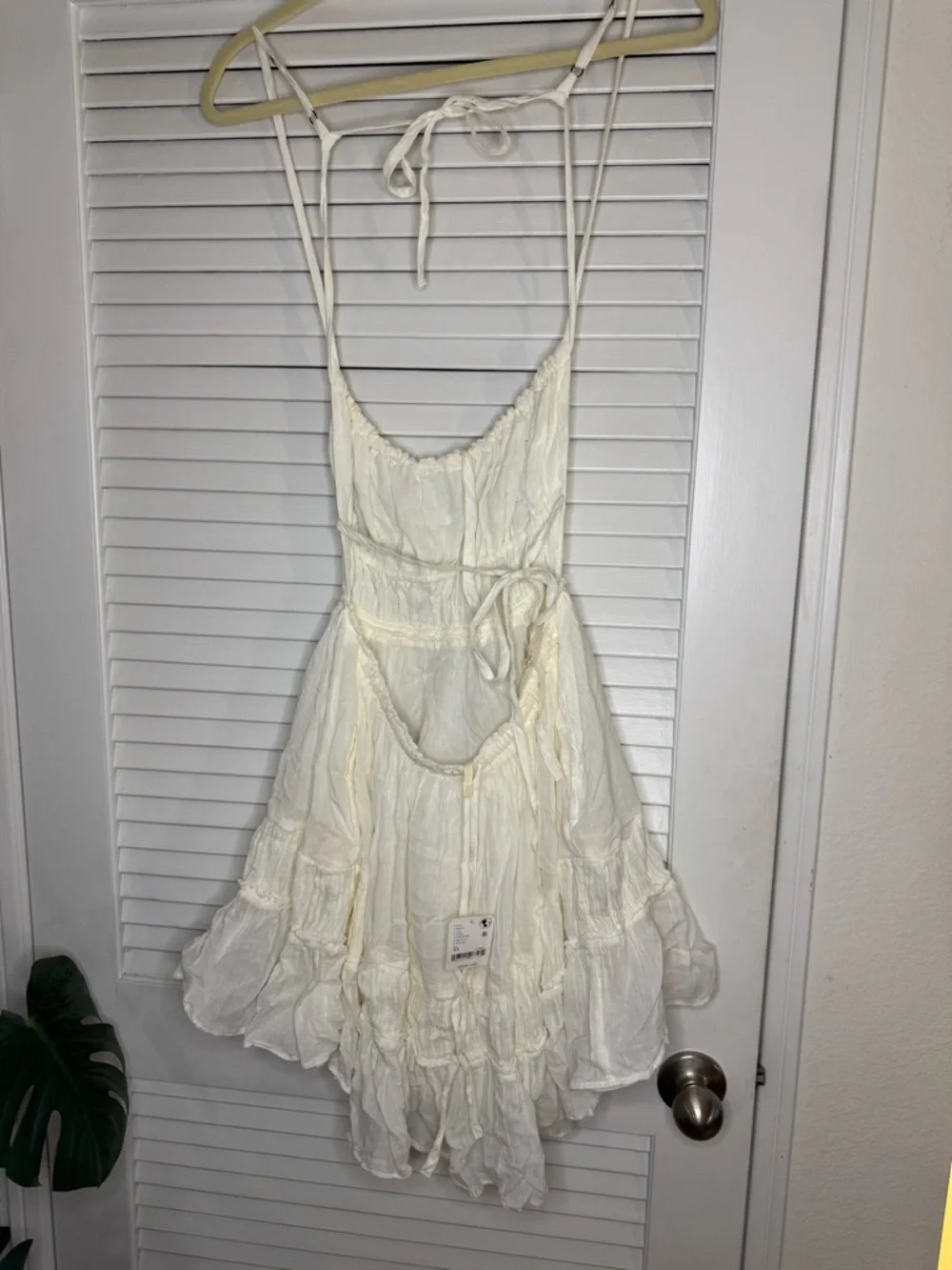 Free People Cream Ruffle Mini Sundress with Tie Straps - Picture 2 of 3